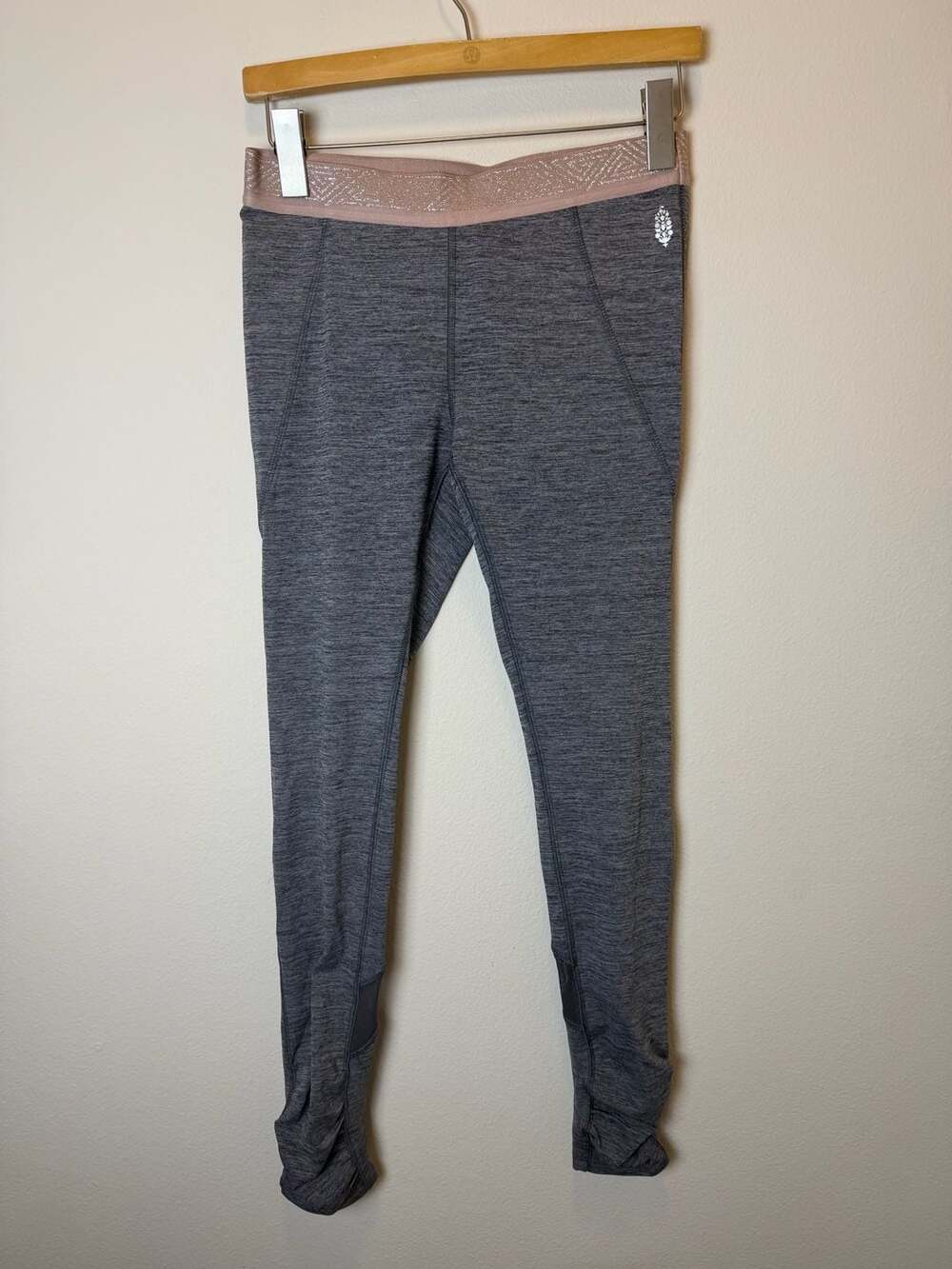 Free People Movement Heathered Gray Leggings with Pink Metallic Waistband